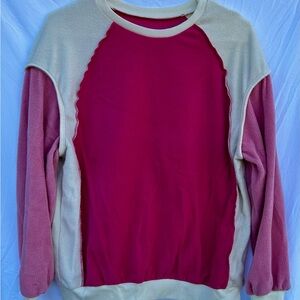 Cozy Fuzzy Colorblock Sweatshirt | Pink & Cream | Size Large